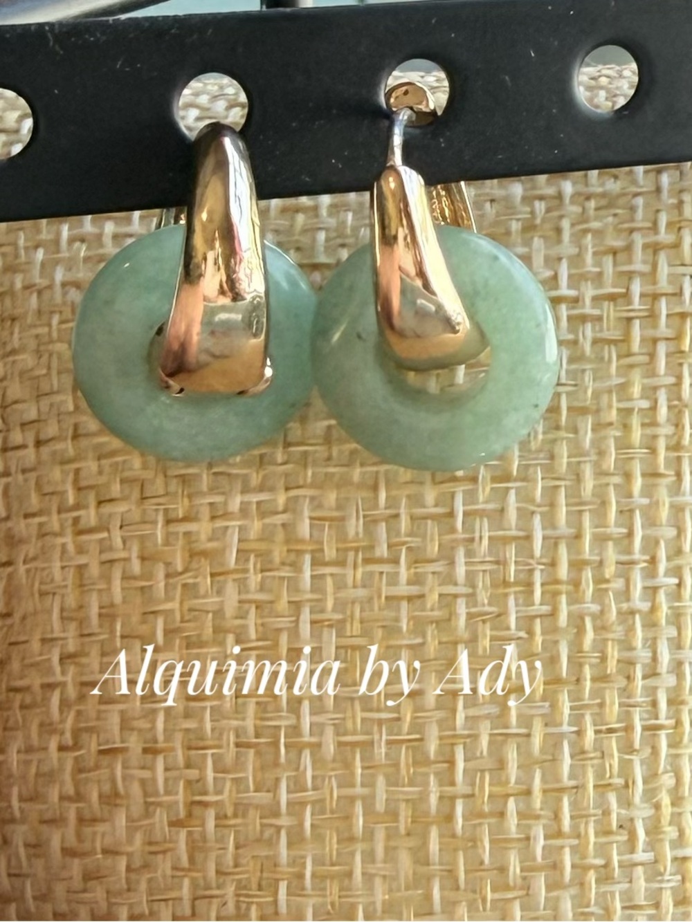 Alquimia Mint Green Jade Hoop Earrings with Gold Accents
